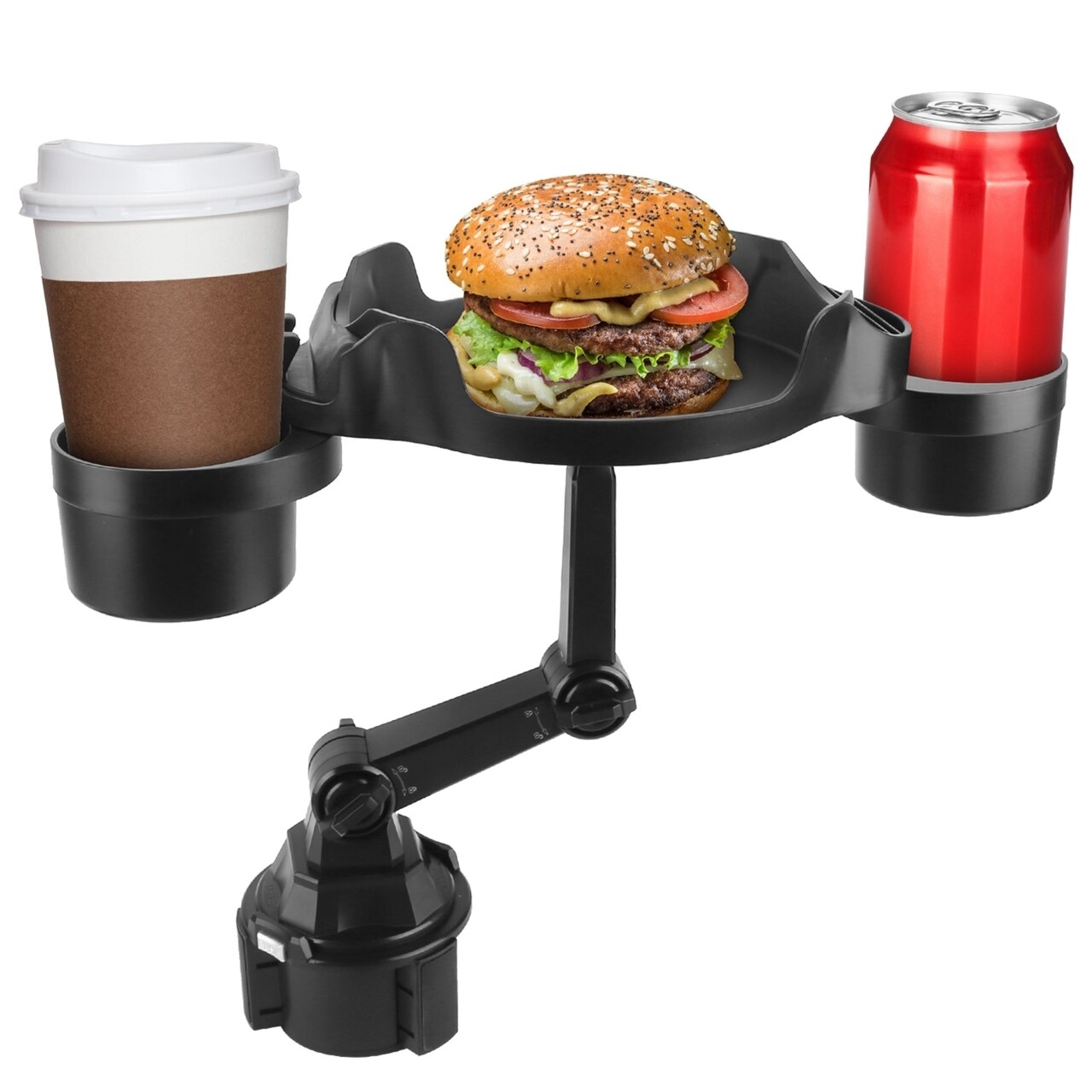 Car Cup Holder Expander Adjustable 360 Rotating Tray Bottle Holder Black Abs